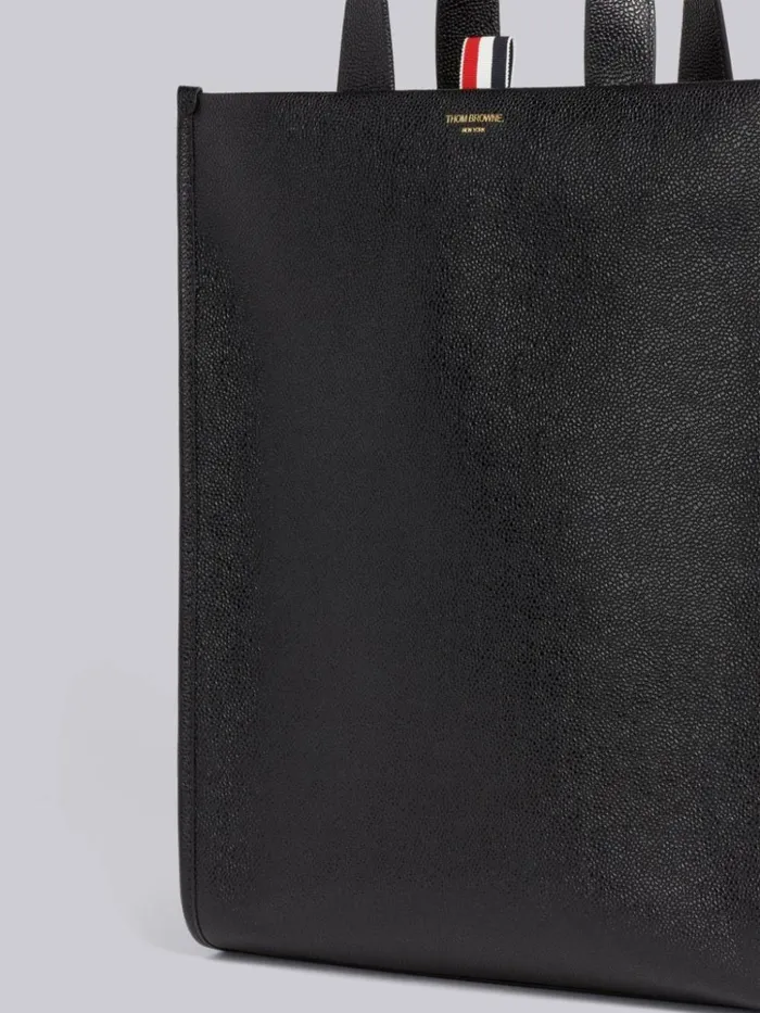 Pebble Grain Leather Shoulder Strap Tote Black WomenMen Thom Browne Handbags and Totes