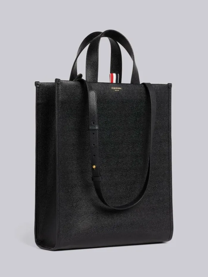 Pebble Grain Leather Shoulder Strap Tote Black WomenMen Thom Browne Handbags and Totes