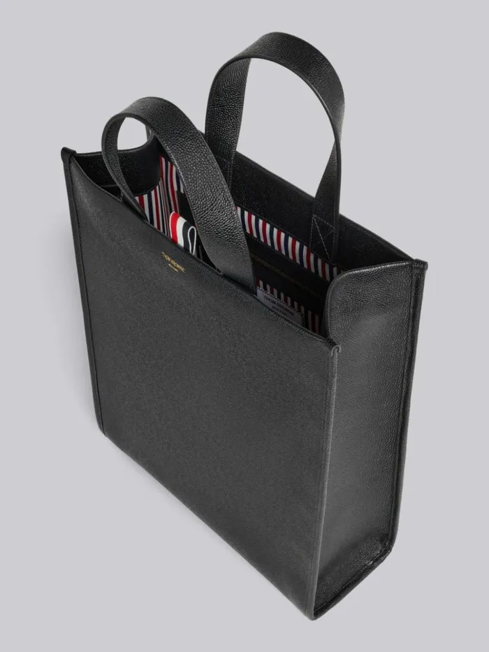 Pebble Grain Leather Shoulder Strap Tote Black WomenMen Thom Browne Handbags and Totes