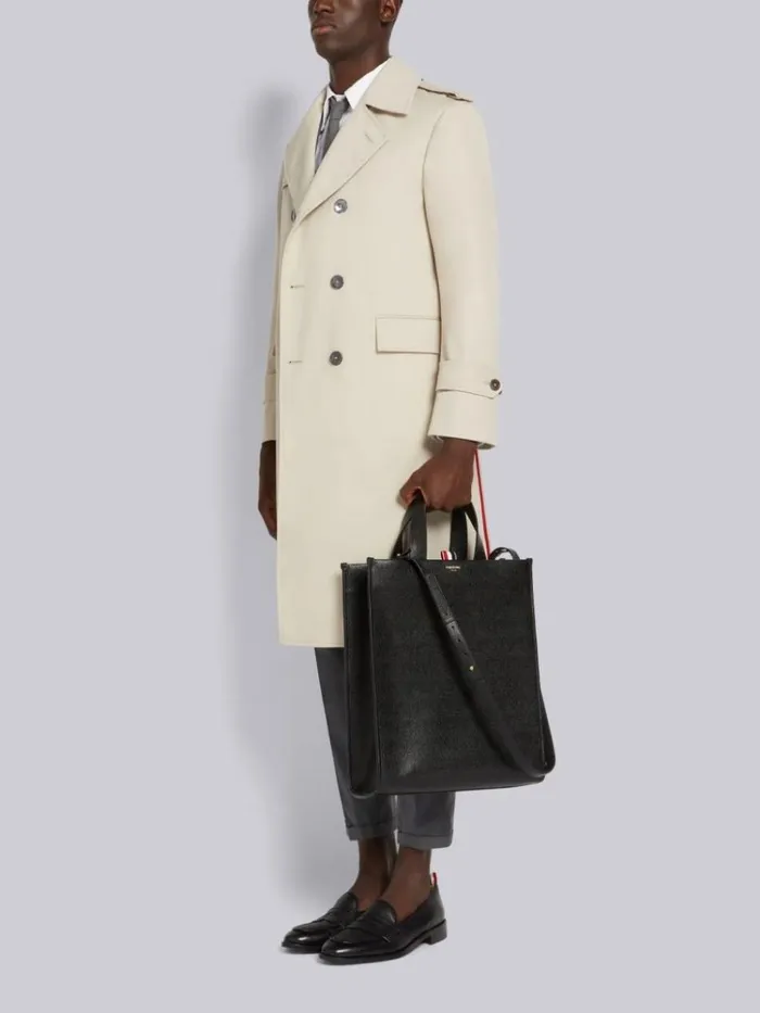 Pebble Grain Leather Shoulder Strap Tote Black WomenMen Thom Browne Handbags and Totes