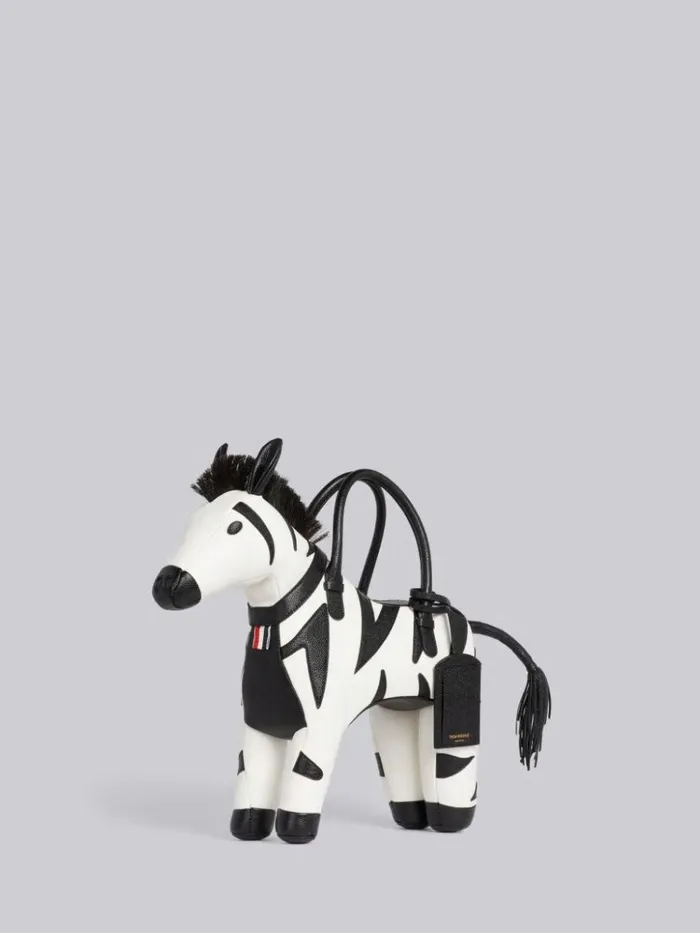 Pebble Grain Leather Zebra Bag Black And White WomenMen Thom Browne Handbags and Totes