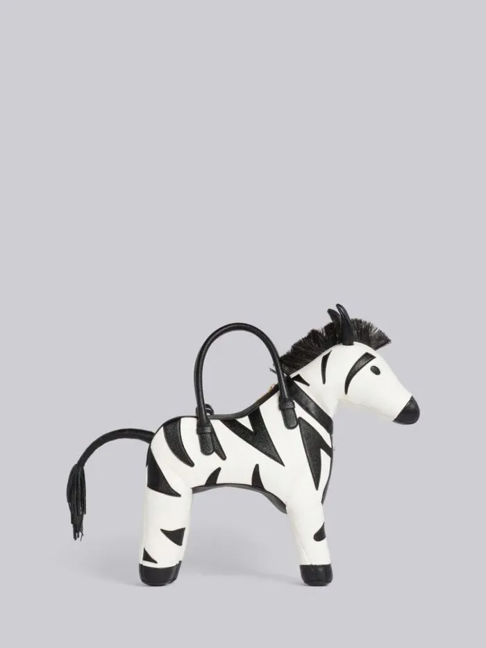 Pebble Grain Leather Zebra Bag Black And White WomenMen Thom Browne Handbags and Totes