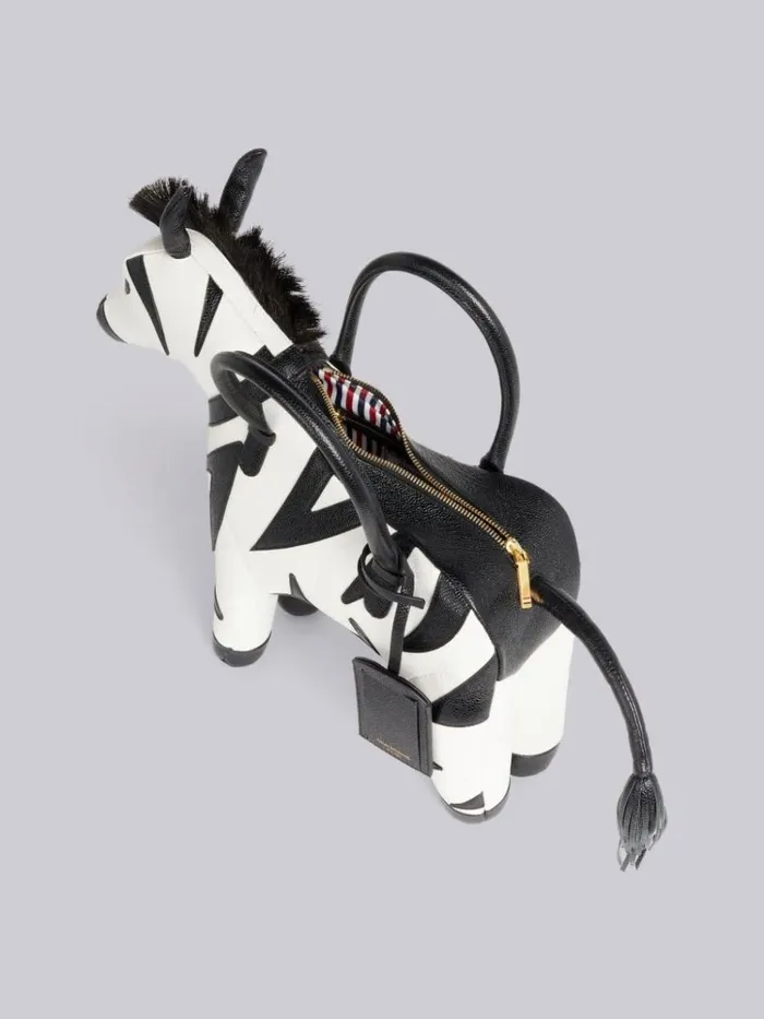 Pebble Grain Leather Zebra Bag Black And White WomenMen Thom Browne Handbags and Totes