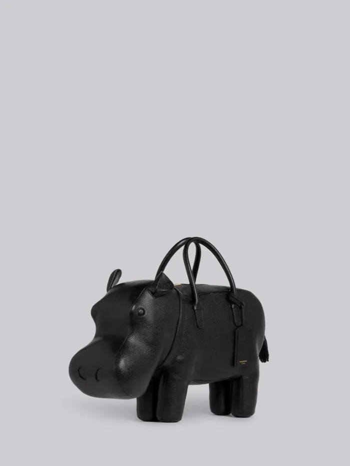 Pebbled Calfskin Hippo Bag Black Men Thom Browne Handbags and Totes