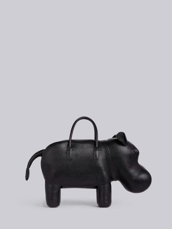 Pebbled Calfskin Hippo Bag Black Men Thom Browne Handbags and Totes