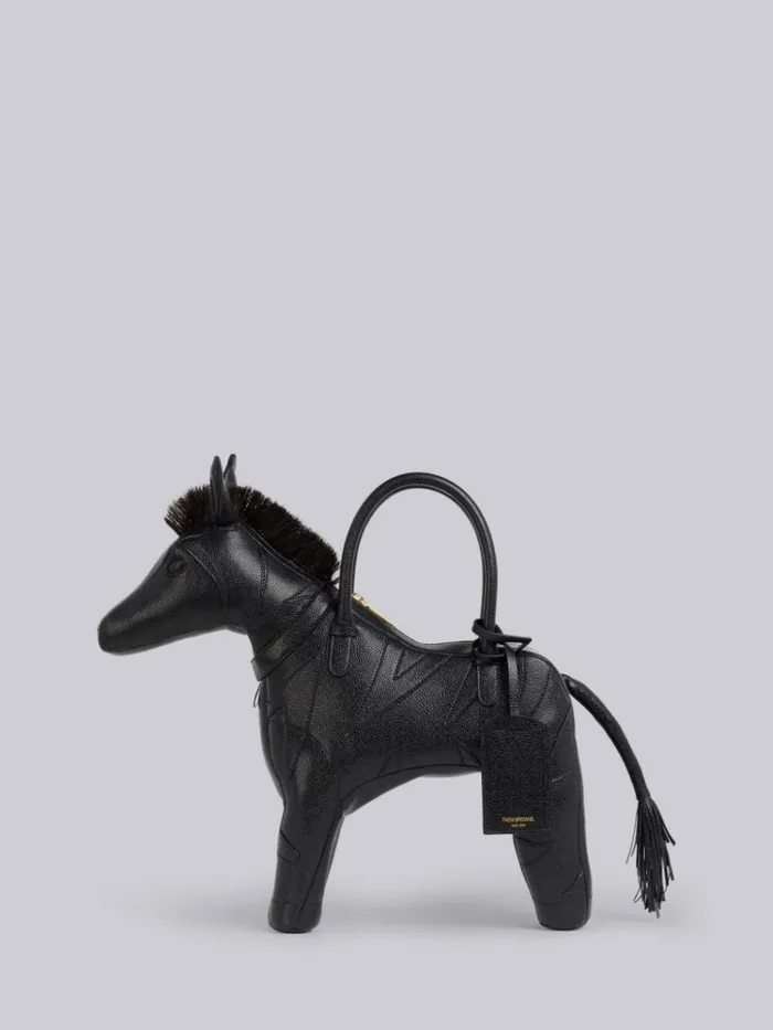 Pebbled Calfskin Zebra Bag Black Men Thom Browne Handbags and Totes