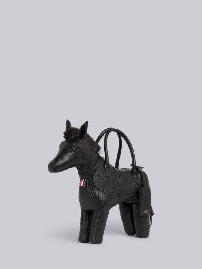Pebbled Calfskin Zebra Bag Black Men Thom Browne Handbags and Totes