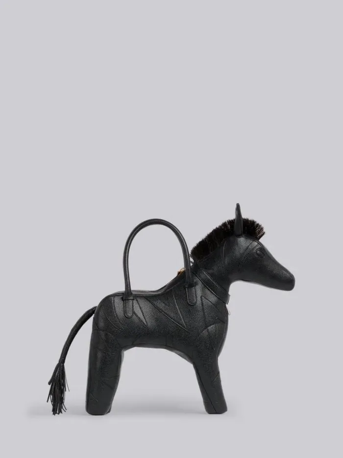 Pebbled Calfskin Zebra Bag Black Men Thom Browne Handbags and Totes