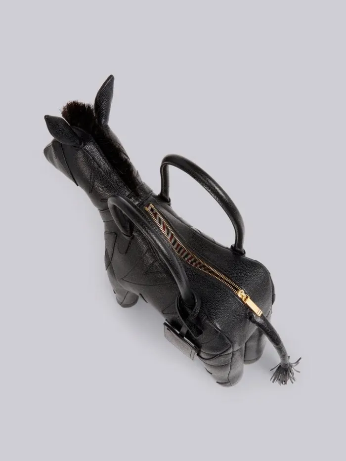 Pebbled Calfskin Zebra Bag Black Men Thom Browne Handbags and Totes