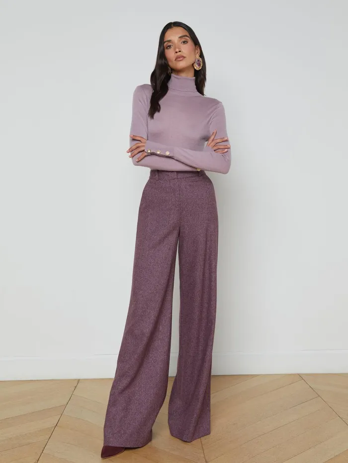 Pilar Wool WideLeg Pant Deep Plum Multi Chevron Women L039Agence Pants
