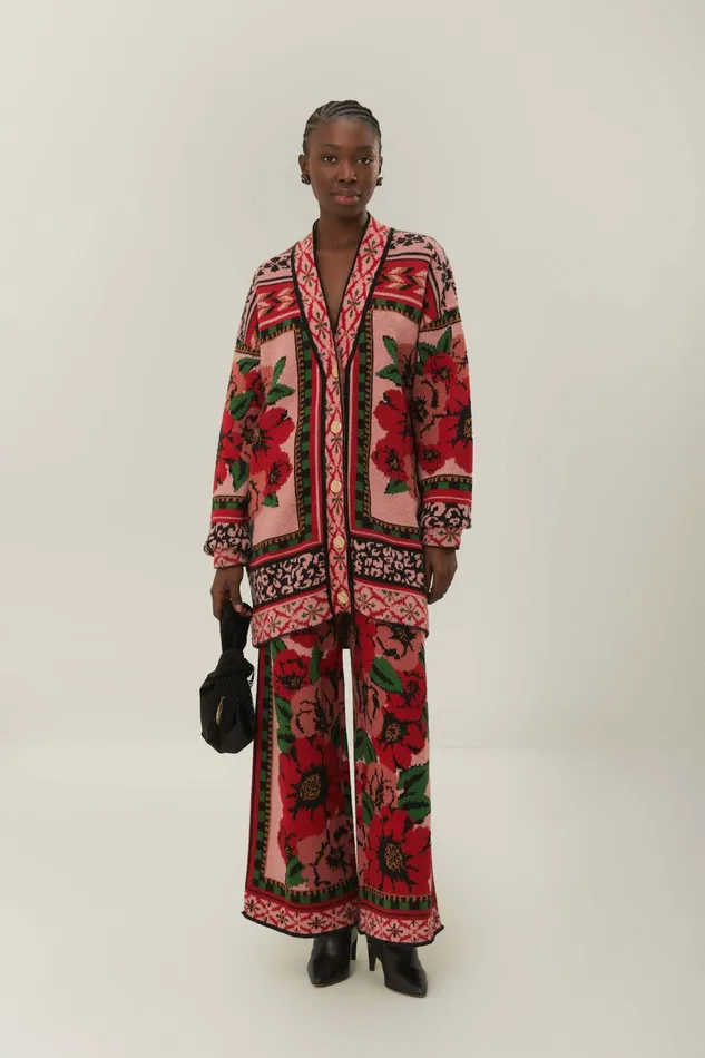 Pink Flower Tapestry Knit Cardigan Women FARM Rio Cardigans Pink Flower Tapestry Knit Cardigan Women FARM Rio Cardigans