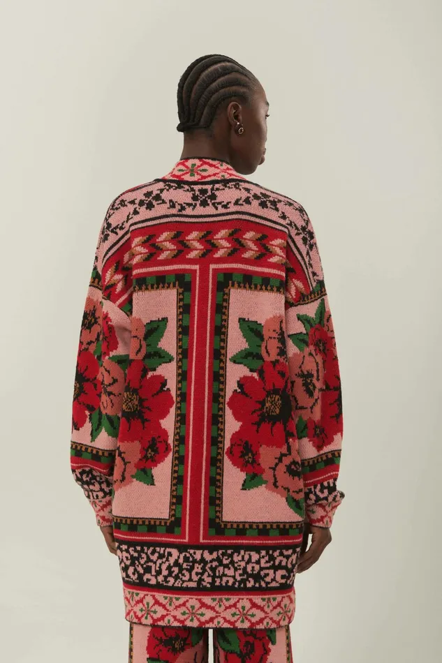 Pink Flower Tapestry Knit Cardigan Women FARM Rio Cardigans Pink Flower Tapestry Knit Cardigan Women FARM Rio Cardigans