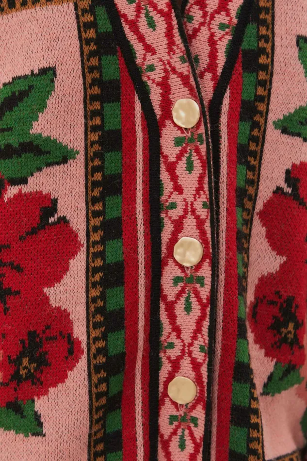 Pink Flower Tapestry Knit Cardigan Women FARM Rio Cardigans Pink Flower Tapestry Knit Cardigan Women FARM Rio Cardigans