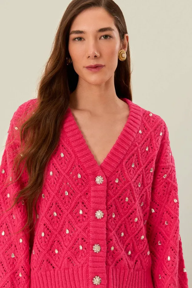 Pink Lace Knit Sweater Women FARM Rio Sweaters and Sweatshirts