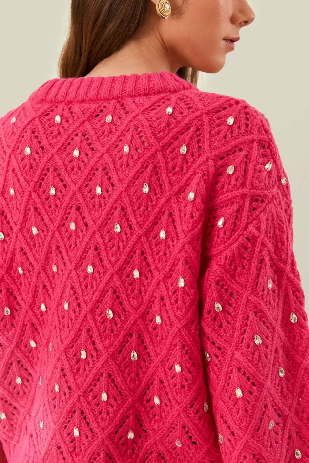 Pink Lace Knit Sweater Women FARM Rio Sweaters and Sweatshirts Pink Lace Knit Sweater Women FARM Rio Sweaters and Sweatshirts