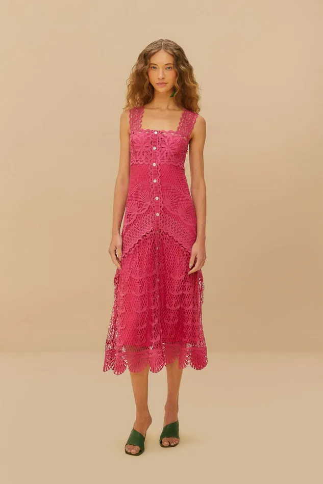 Pink Nautical Guipure Maxi Dress Women FARM Rio Maxi Dresses