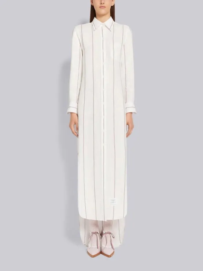 Pinstripe Seersucker Linen Point Collar Ankle Length Shirtdress Light Pink Women Thom Browne Dresses Pinstripe Seersucker Linen Point Collar Ankle Length Shirtdress Light Pink Women Thom Browne Dresses