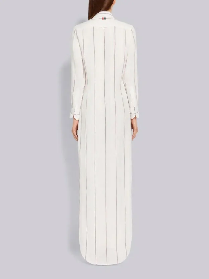 Pinstripe Seersucker Linen Point Collar Ankle Length Shirtdress Light Pink Women Thom Browne Dresses