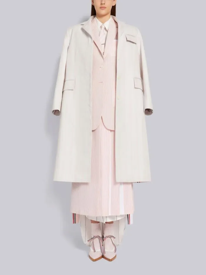 Pinstripe Seersucker Linen Point Collar Ankle Length Shirtdress Light Pink Women Thom Browne Dresses