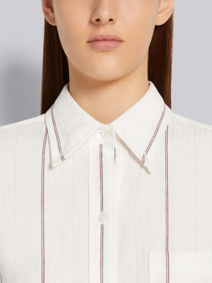 Pinstripe Seersucker Linen Point Collar Ankle Length Shirtdress Light Pink Women Thom Browne Dresses