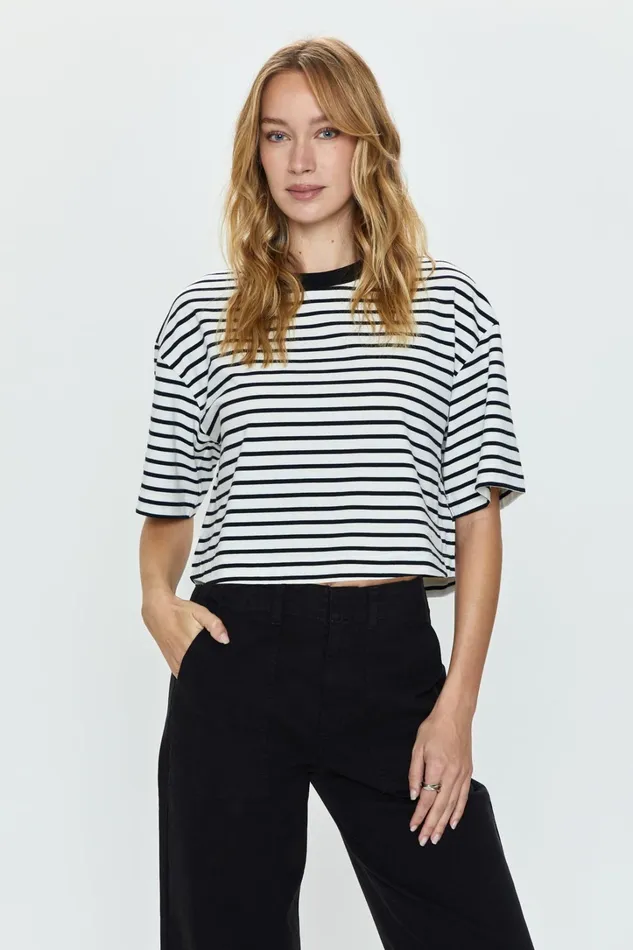 Pistola Denim Tees and Tanks Women Mae Tee 8211 Black and White Stripe