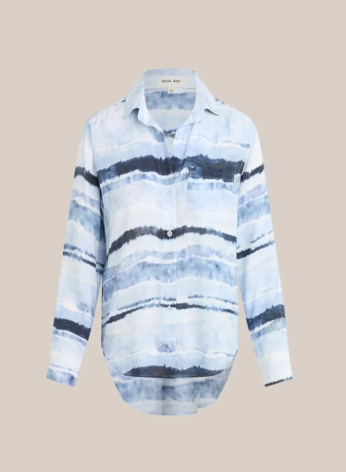 Pocket Button Down 8211 Indigo Stripes Print Women Bella Dahl Long Sleeve