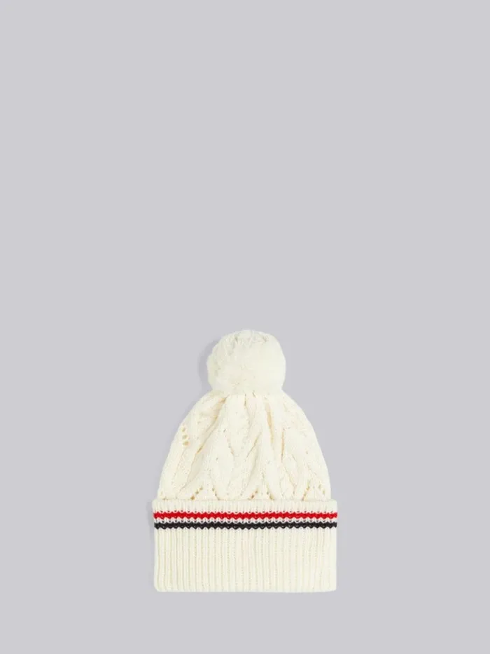 Pointelle Knit Beanie White Women Thom Browne Novelty And Knits