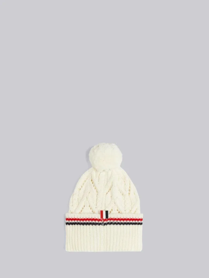 Pointelle Knit Beanie White Women Thom Browne Novelty And Knits Pointelle Knit Beanie White Women Thom Browne Novelty And Knits