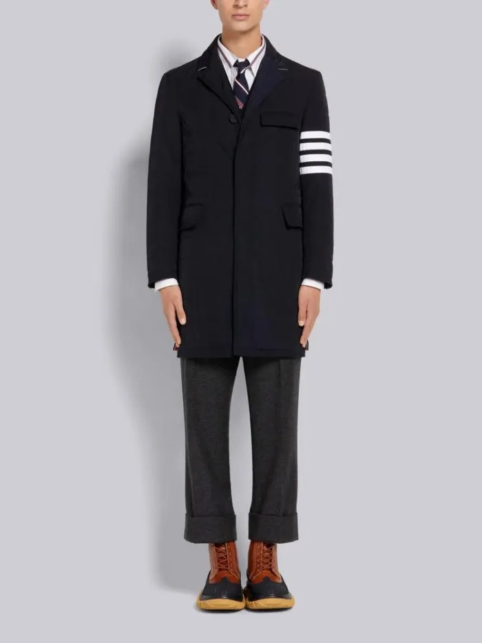 Poly Twill Downfilled 4bar Chesterfield Coat Navy Men Thom Browne Outerwear