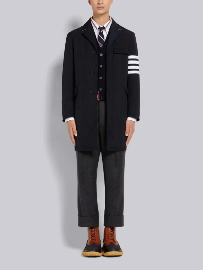 Poly Twill Downfilled 4bar Chesterfield Coat Navy Men Thom Browne Outerwear