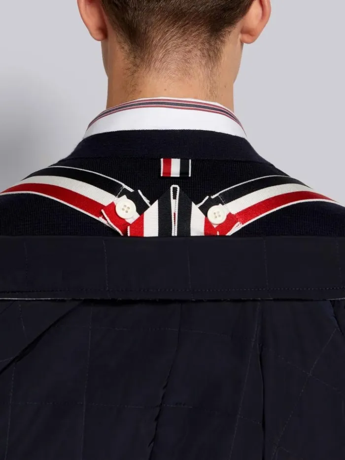 Poly Twill Downfilled 4bar Chesterfield Coat Navy Men Thom Browne Outerwear