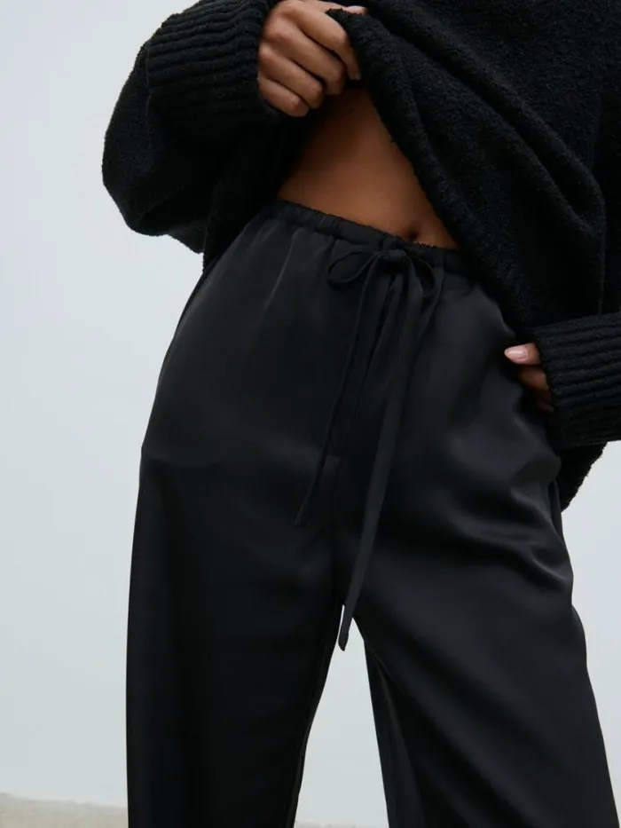 Pretty Lavish Bottoms Breya Satin Drawstring Trousers Black 8211 Women