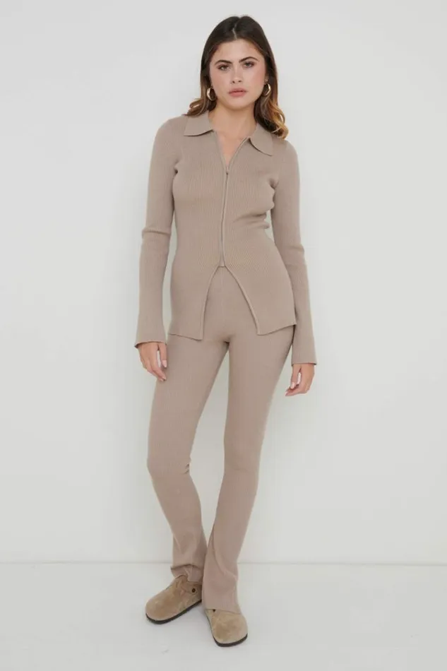 Pretty Lavish Bottoms Gigi Split Hem Knit Trousers Brown 8211 Women
