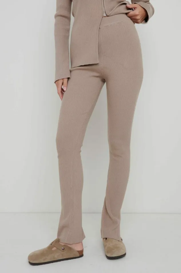 Pretty Lavish Bottoms Gigi Split Hem Knit Trousers Brown 8211 Women