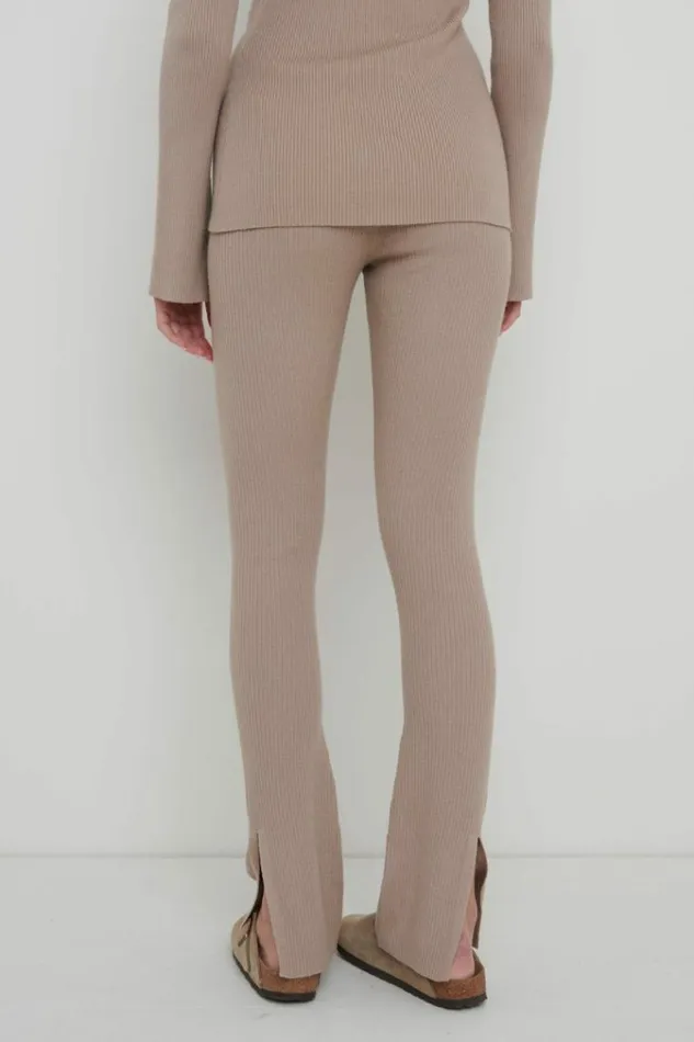 Pretty Lavish Bottoms Gigi Split Hem Knit Trousers Brown 8211 Women