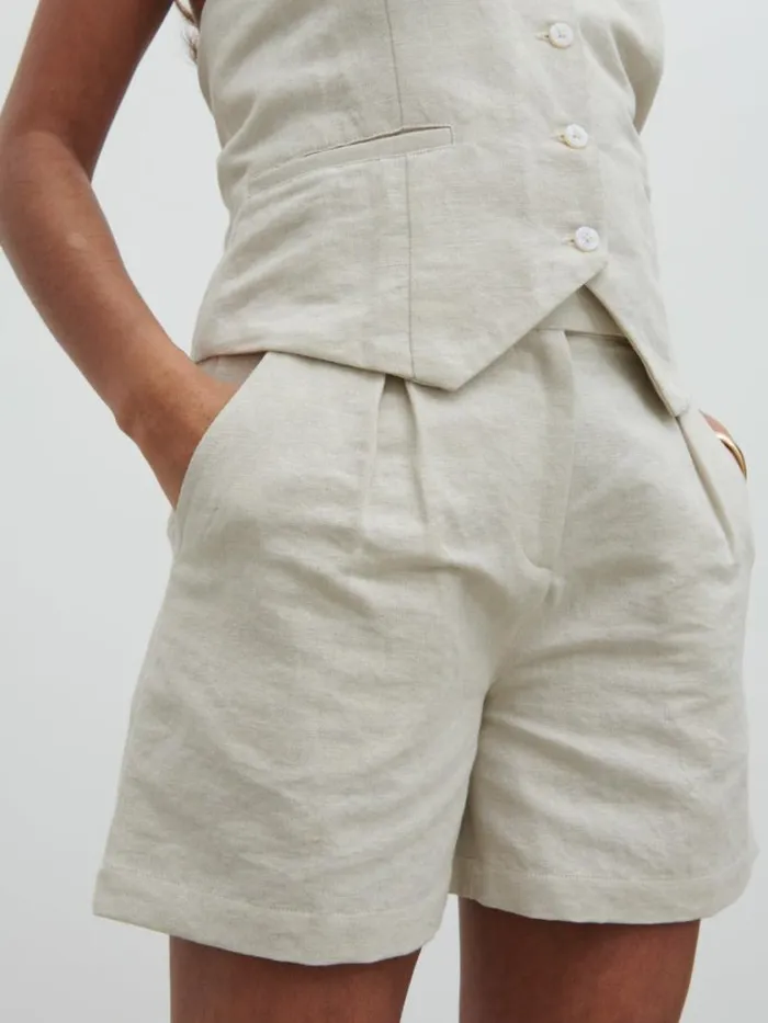Pretty Lavish Bottoms Natasha Linen Shorts Beige 8211 Women