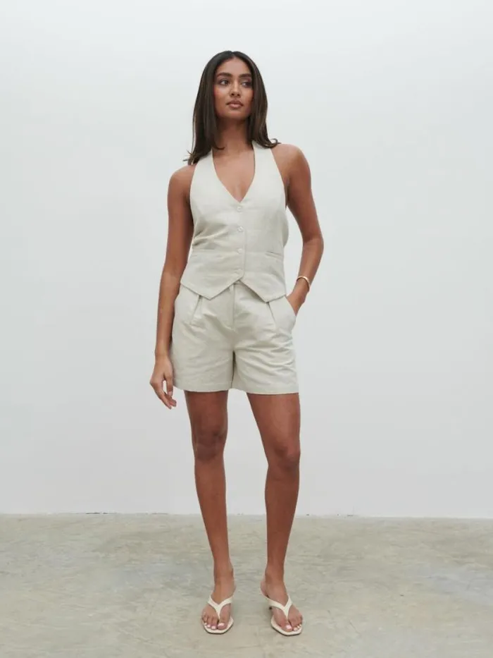 Pretty Lavish Bottoms Natasha Linen Shorts Beige 8211 Women