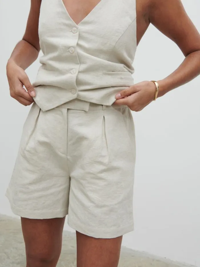 Pretty Lavish Bottoms Natasha Linen Shorts Beige 8211 Women