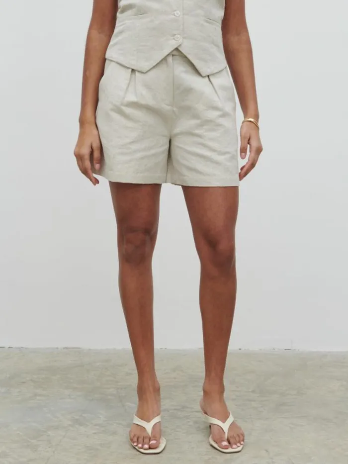Pretty Lavish Bottoms Natasha Linen Shorts Beige 8211 Women