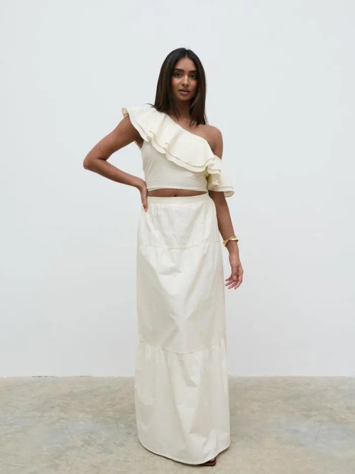 Pretty Lavish Bottoms Sol Ruffle Maxi Skirt Beige 8211 Women