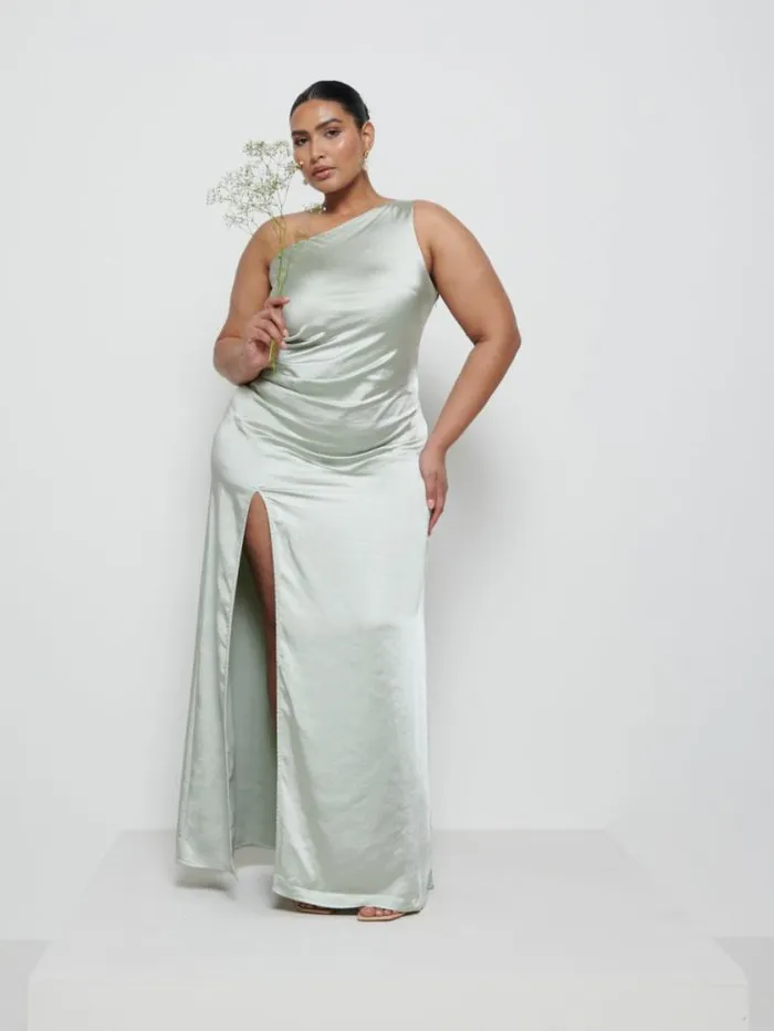 Pretty Lavish Bridesmaid Dresses Amelia Ruched Maxi Bridesmaid Dress Curve Sage 8211 Women