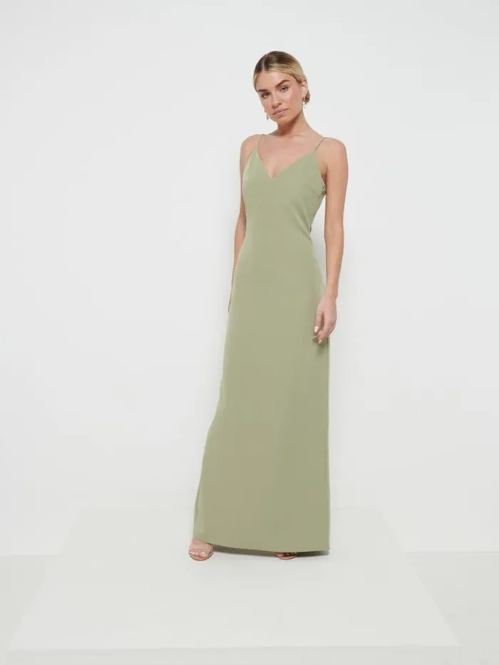 Pretty Lavish Bridesmaid Dresses Tillie VNeck Maxi Bridesmaid Dress Olive 8211 Women