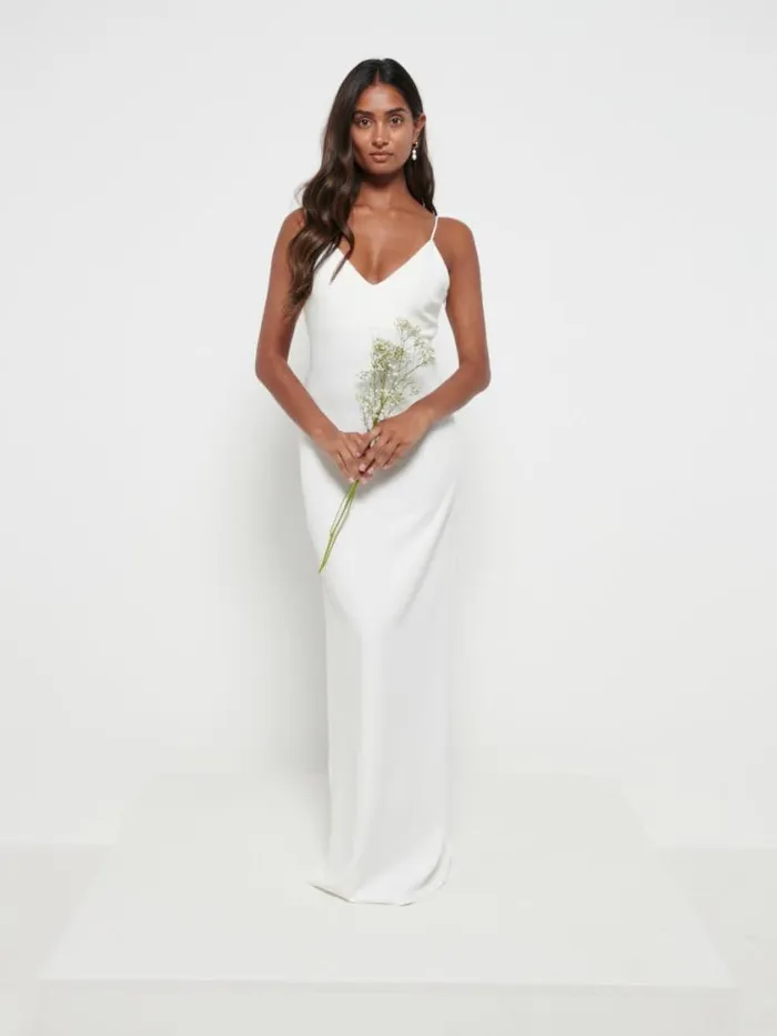 Pretty Lavish Crepe Bridesmaid Dresses Tillie VNeck Maxi Bridesmaid Dress Ivory 8211 Women