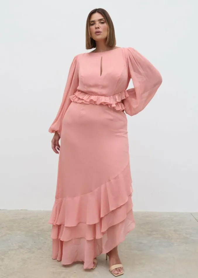 Pretty Lavish Curve Adelina Cut Out Ruffle Maxi Dress Curve Apricot Pink 8211 Women Pretty Lavish Curve Adelina Cut Out Ruffle Maxi Dress Curve Apricot Pink 8211 Women
