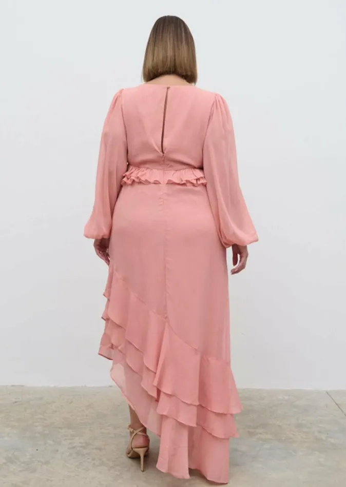 Pretty Lavish Curve Adelina Cut Out Ruffle Maxi Dress Curve Apricot Pink 8211 Women