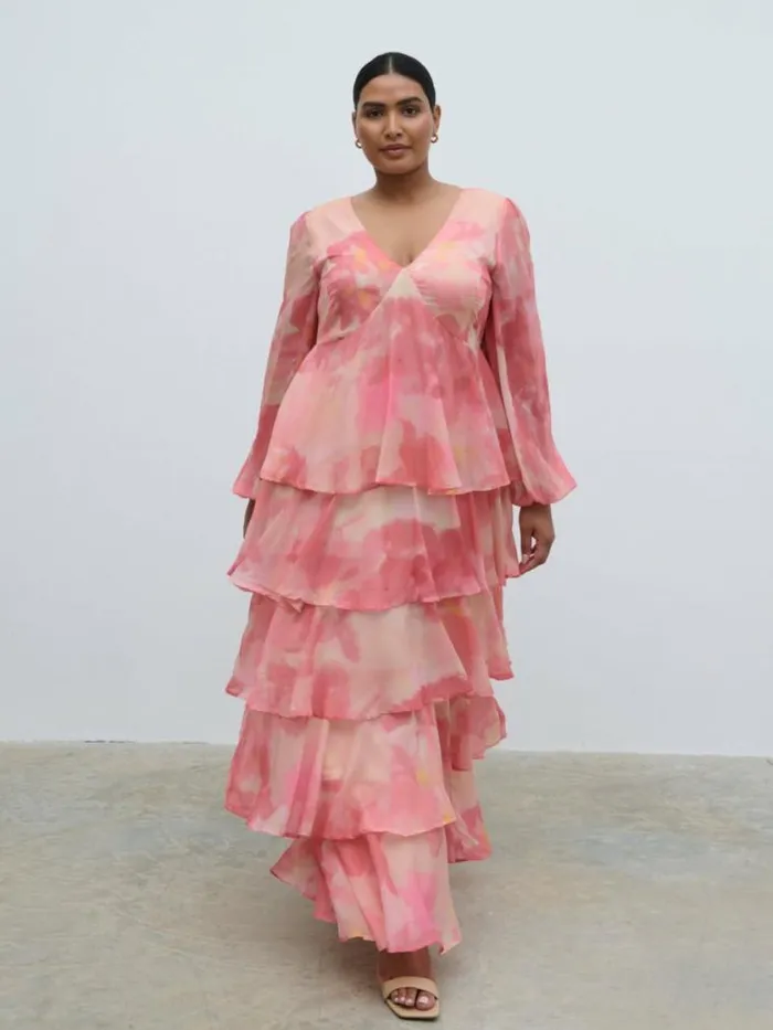 Pretty Lavish Curve Ashton Ruffle Maxi Dress Curve Dusky Rose Watercolour 8211 Women Pretty Lavish Curve Ashton Ruffle Maxi Dress Curve Dusky Rose Watercolour 8211 Women