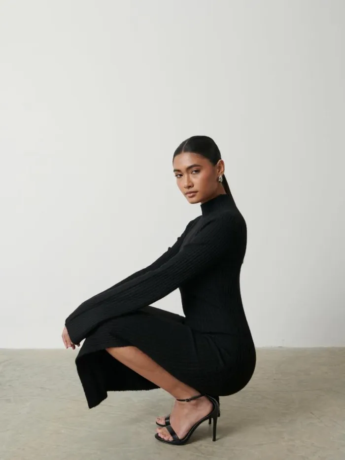 Pretty Lavish Curve Baylee Soft Knit Midaxi Dress Black 8211 Women