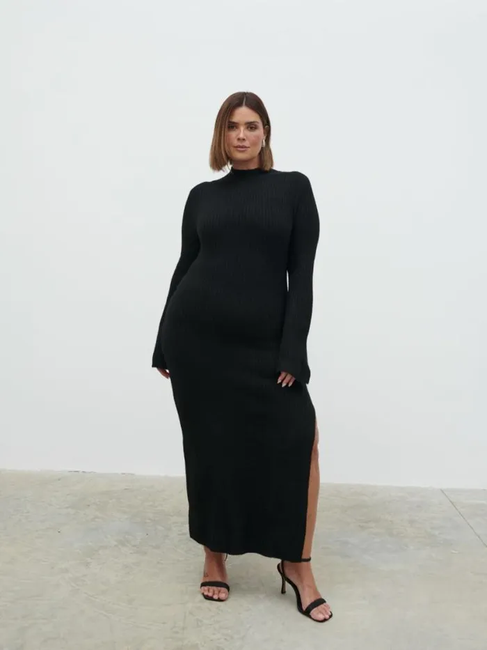 Pretty Lavish Curve Baylee Soft Knit Midaxi Dress Black 8211 Women