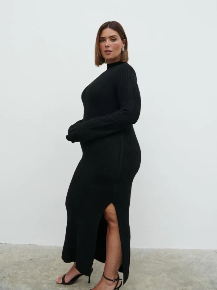 Pretty Lavish Curve Baylee Soft Knit Midaxi Dress Black 8211 Women