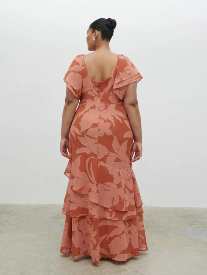 Pretty Lavish Curve Florence Cut Out Maxi Dress Curve Dusky Rose Abstract Palm 8211 Women
